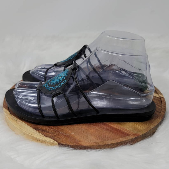 Sam Edelman Leather Black/Turquoise Flat Sandals 6.5 - Picture 4 of 7